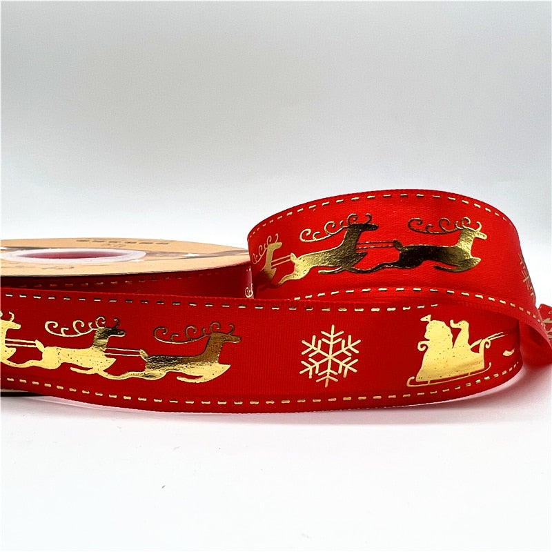 5yards 1inch 25mm Christmas Ribbon Printed Christmas Polyester Ribbon for Handmade Design Christmas Decoration