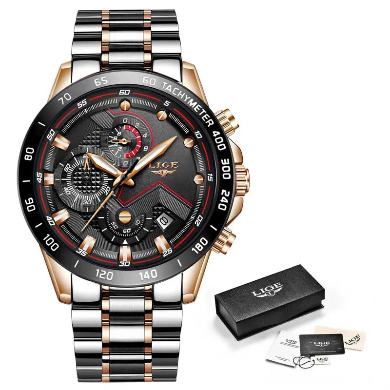 2022 LIGE New Blue Fashion Business Clock Mens Watches Top Brand Luxury All Steel Waterproof Quartz Gold Watch Relogio Masculino