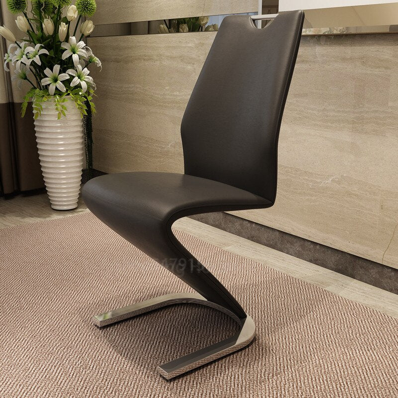2 Pieces Chairs Modern Simple Z Shape Dining Chair PU Leather Home Living Room Chair Only Chairs (Table Is Not for Sale)