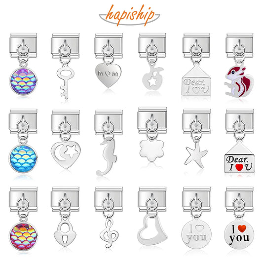 Hapiship 9mm Width New Original Daisy I Love You Heart Flower Italian Charm Fit Bracelet Stainless Steel Jewelry Making DJ047