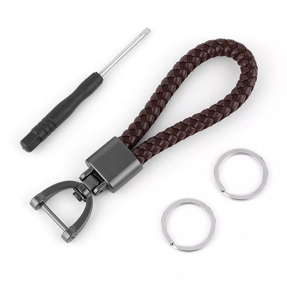 High-Grade Keychain for Men Women Rotatable Key Chain Luxury Hand Woven Leather Horseshoe Buckle Car Key Ring Holder Accessories