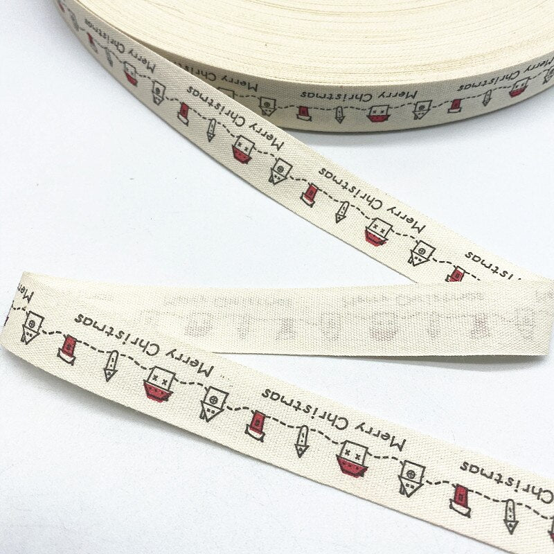 New 5yards 15mm Christmas Printed Polyester Cotton Ribbon DIY Wedding Christmas Party