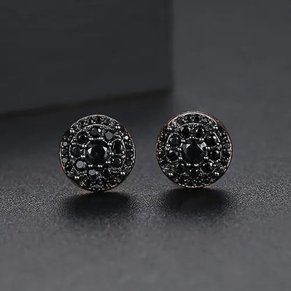 LUOTEEMI Elegant Small Hip Hop Round Stud Earrings for Women Korean Style AAA Black/White Cubic Zircon Fashion Jewelry for Men