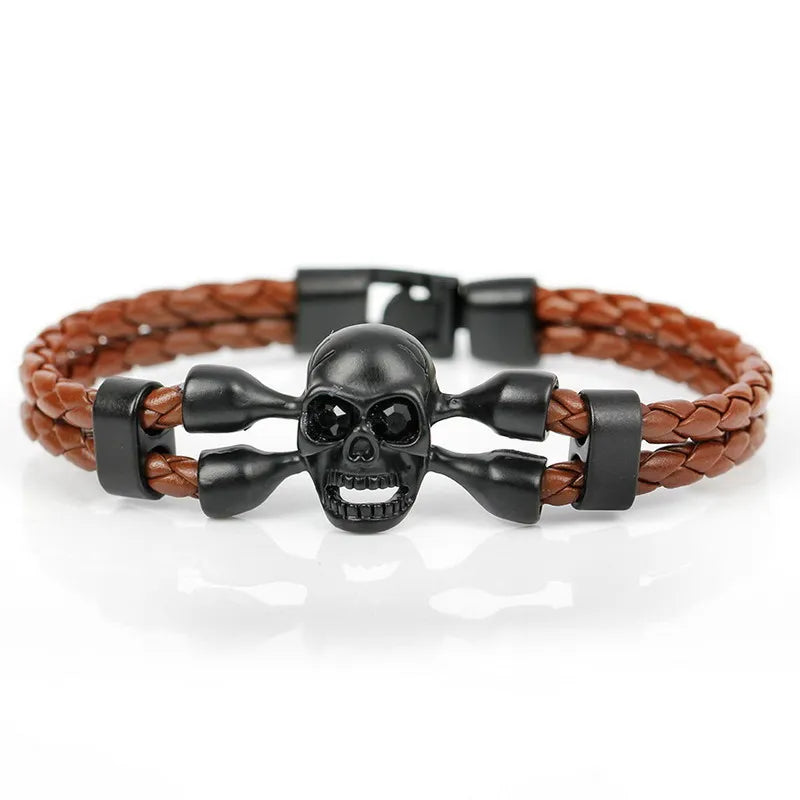 XQNI Brand Pop Skull Leather Men Bracelet High Quality Popular Boys Courage Knighthood Skeleton Male Charm Bracelet Jewelry