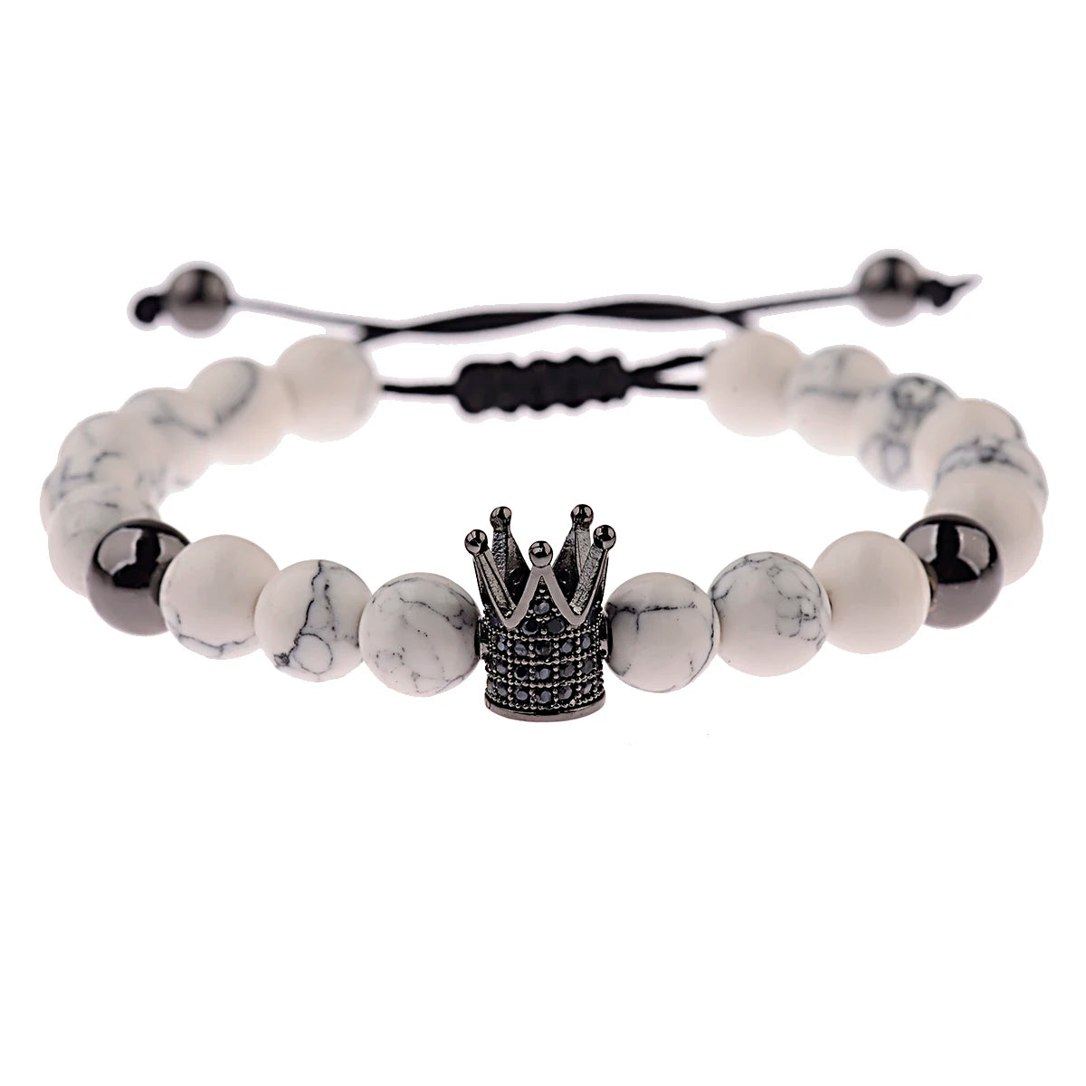 DOUVEI Round Black CZ Zircon Pave Lava Weaving Bracelet Men Beads Weaving Bracelet Homme Adjustable ABL005