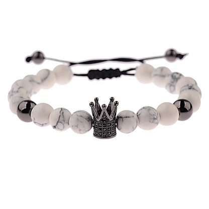 DOUVEI Round Black CZ Zircon Pave Lava Weaving Bracelet Men Beads Weaving Bracelet Homme Adjustable ABL005