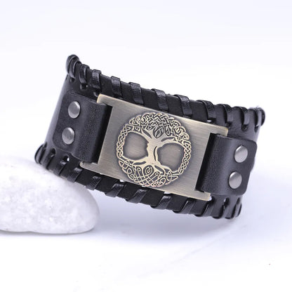 Skyrim Tree of Life Vintage Wrap Wicca Metal Leather Bracelet Amulet Adjustable Cuff Bracelet Vintage Jewelry Men