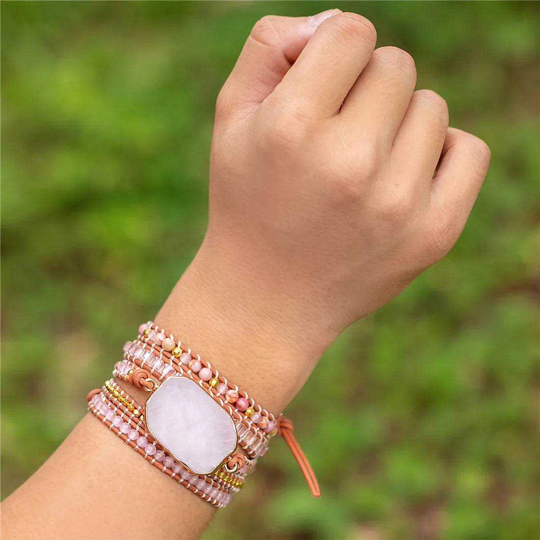 Natural Stone Bracelet 5 Wraps Bracelet Handmade Boho Pink Bracelet for Women Bracelet