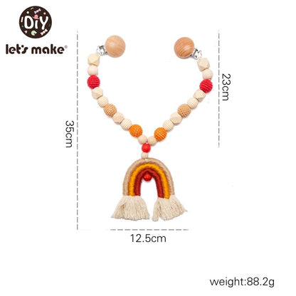 Let's Make Wood Teether Baby Bed Hanging Rattles Toy Make Noise Bird Elephant Shape Crochet Beads Bracelet Pram Clip Baby Rattle