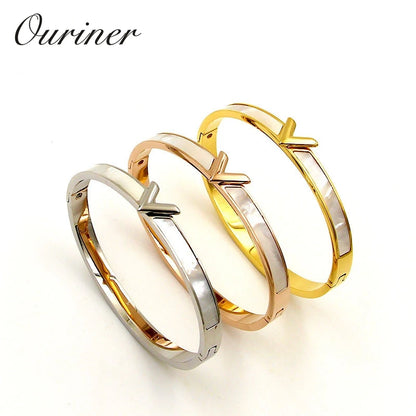 Luxury Brand Natural Shell v Shape Bracelet & Bangle for Women Men Charm Hollow Letter Bangle Love Silver-Color Pulseiras K088-1