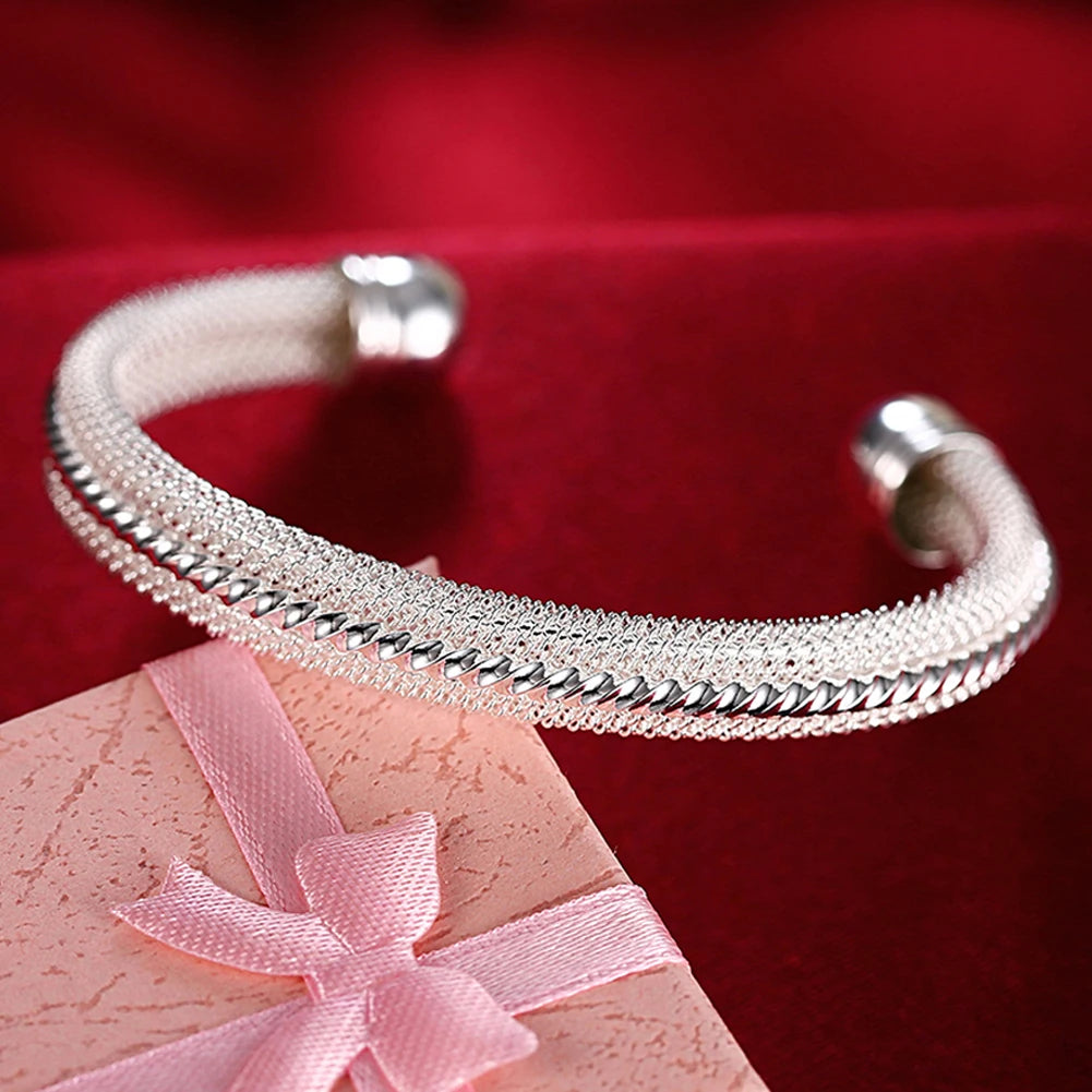 Andara 925 Sterling Silver Round Heart Open Bracelet for Women Jewelry Cuff Bangles
