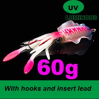 SUNMILE Fishing Soft Squid Lure 20g/60g/80g/100g/120g/150g Luminous/Uv Squid Jig Fishing Lures for Sea Fishing Wobbler Bait