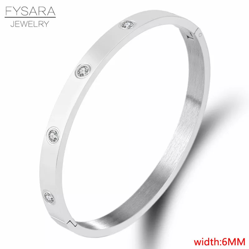 FYSARA Luxury Brand Crystals Love Bangles Cubic Zirconia Bracelets Couple Luxuxy Jewelry Stainless Steel Bangles for Women