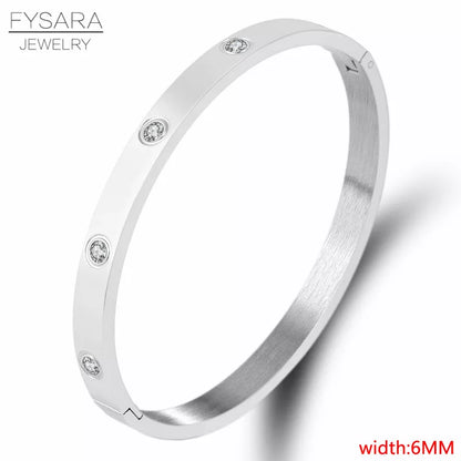 FYSARA Luxury Brand Crystals Love Bangles Cubic Zirconia Bracelets Couple Luxuxy Jewelry Stainless Steel Bangles for Women