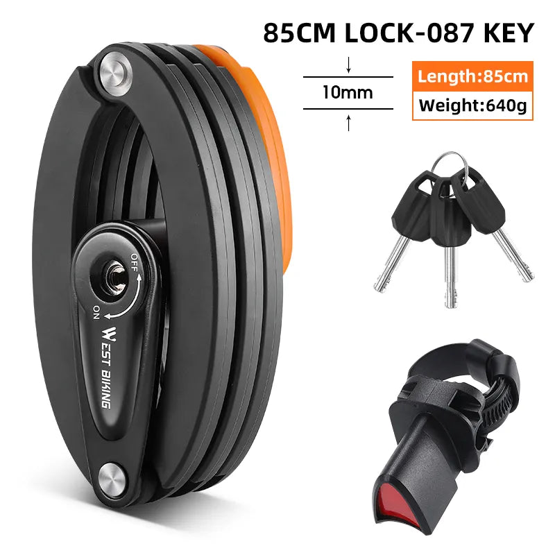 WEST BIKING Foldable Bicycle Lock MTB Road Bike Hamburg Lock High Security Anti-Theft Electric Scooter E-Bike Cycling Chain Lock