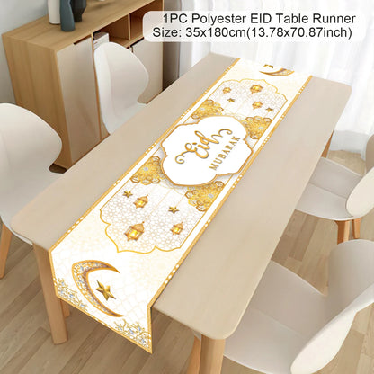 Ramadan Decor Table Runner EID Mubarak Decoration 2024 for Home Tablecloth Ramadan Kareem Islamic Muslim Party Eid Al Adha