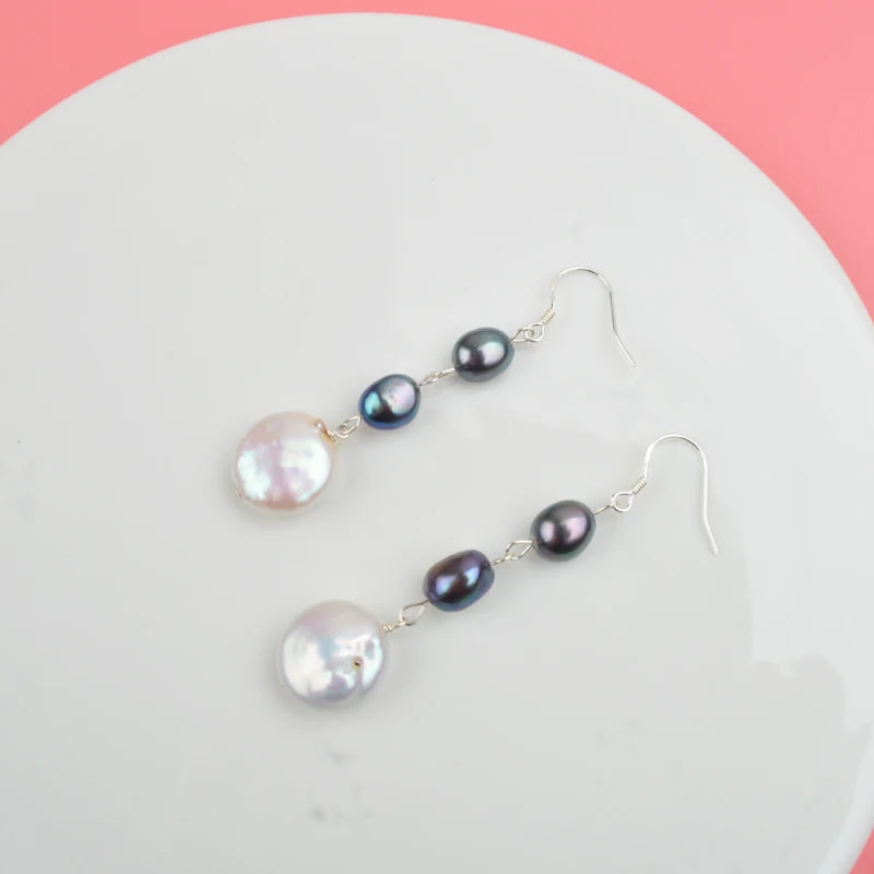 ASHIQI Natural Freshwater Pearl Earrings Real 925 Sterling Silver Long Korean Earrings for Women Big Baroque Pearl Jewelry