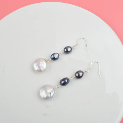 ASHIQI Natural Freshwater Pearl Earrings Real 925 Sterling Silver Long Korean Earrings for Women Big Baroque Pearl Jewelry