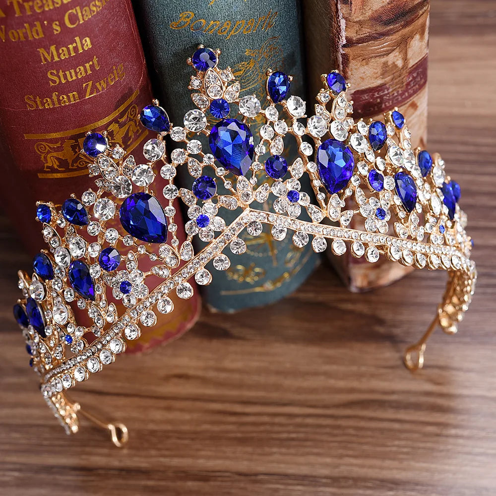 KMVEXO European Green Crystal Tiaras Vintage Black Rhinestone Pageant Crown Baroque Bridal Wedding Hair Jewelry Accessories