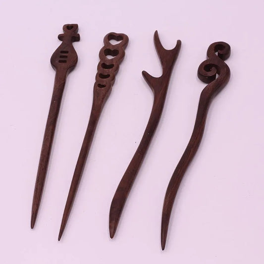 FORSEVEN Red Sandalwood Hair Pins Hair Sticks Wood Animal Bird Phoenix Hairpins Headpiece Women Headwear Hair Accessories JL