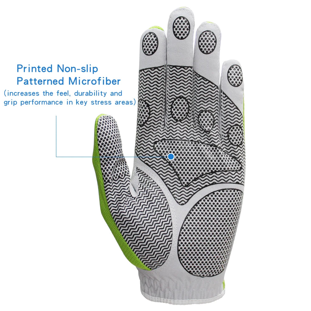 10 Pcs Efunist Golf Glove Men Left Hand Breathable Green 3D Performance Mesh Non-Slip Micro Fiber Golf Gloves