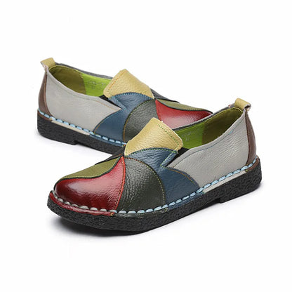 WOIZGIC Women's Ladies Female Woman Mother Shoes Flats Leather Loafers Moccasins Mixed Colorful Non Slip on Plus Size 42