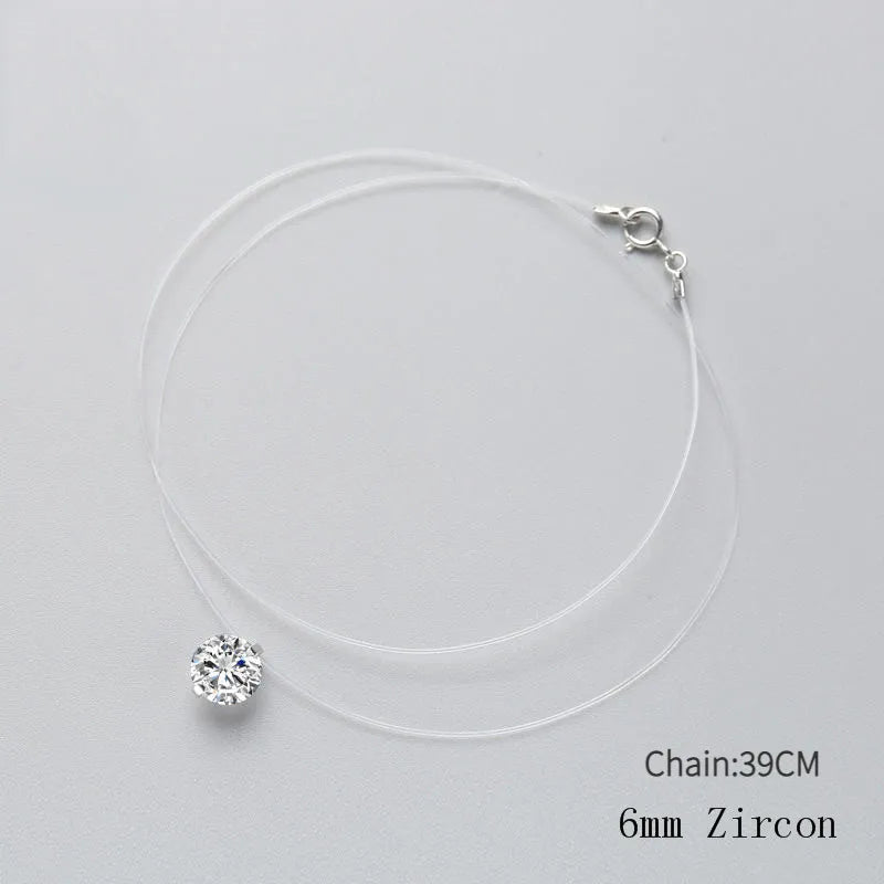 INZATT 925 Sterling Silver Zircon Crystal Pearl Pendant Choker Necklace Transparent Fishing Line 2020 Fine Jewelry for Women