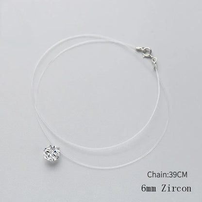 INZATT 925 Sterling Silver Zircon Crystal Pearl Pendant Choker Necklace Transparent Fishing Line 2020 Fine Jewelry for Women