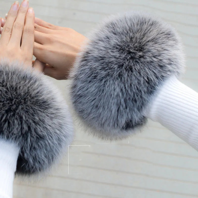 Real Fox Fur Cuffs for Women 2019 Winter Fashion Black Raccoon Fur Cuff  Lady Bracelet Wristband Arm Warmer