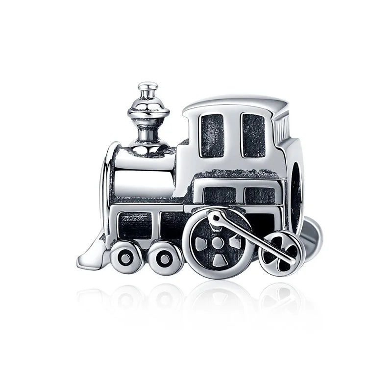 BISAER 925 Sterling Silver Blue Travel Suitcase Charm Pink Car Pendant Family House Home Beads Fit Women Bracelet DIY Jewelry