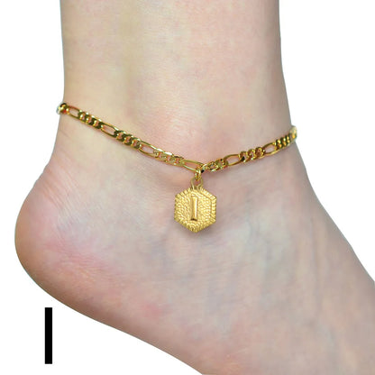 Anniyo 21cm + 10cm Extender Chain / A-Z Initial Letter Anklet for Women Alphabet Jewelry Foot Chain Girl #105906