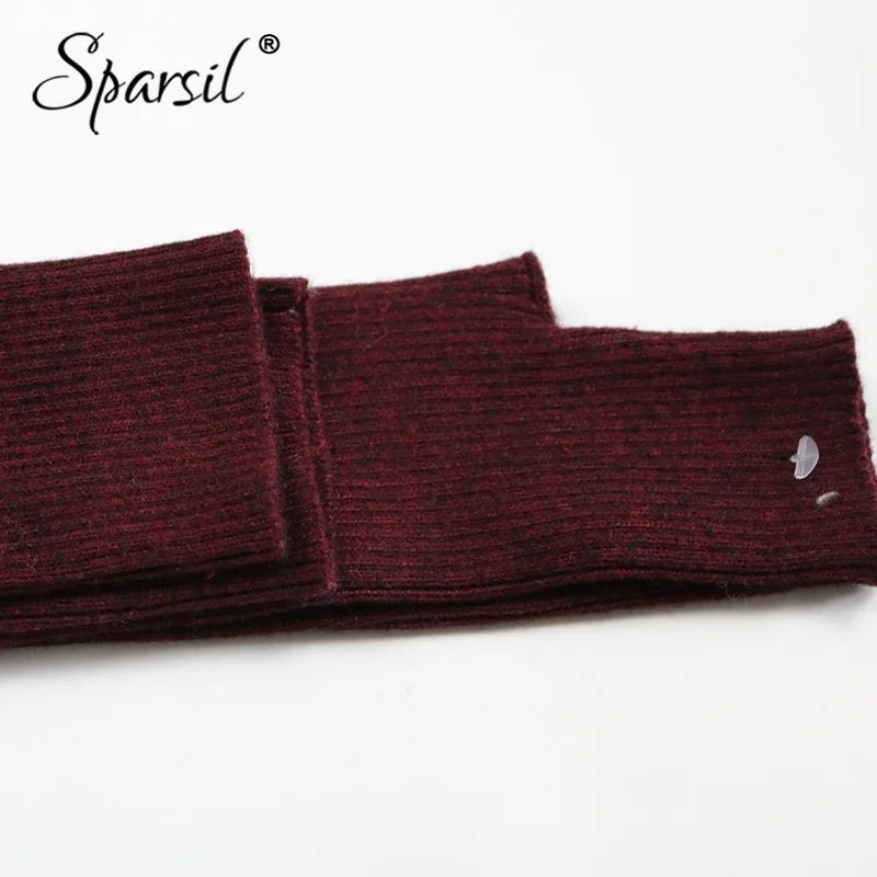 Sparsil Women Winter Arm Warmers Cashmere Fingerless Long Gloves Solid Warm Mittens Elbow Thread Knitted Sleeves 50cm Glove