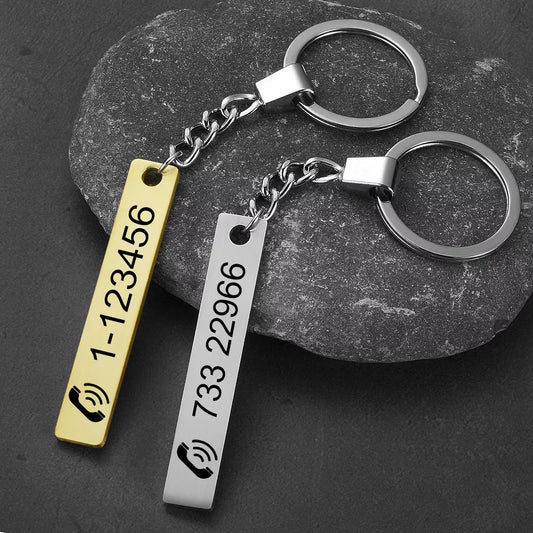 Custom Phone Number Logo Name Keychain Women Men Car Key Ring Laser Engraveing Key Chain Stainless Steel Personalized