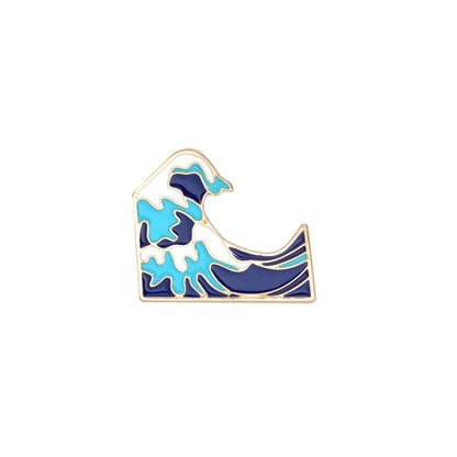 Wave Pins Ocean Sea Wave Brooches Organ Heart Light Bulb Whale Sun Creative Badges Blue Wave Enamel Pin Collection