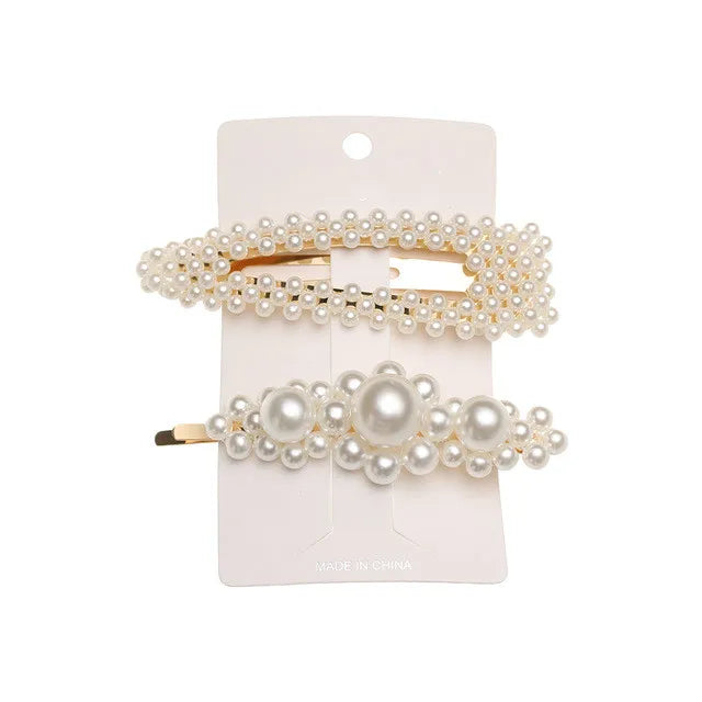 5Pcs/Set Pearl Hair Clip Snap Button Hair Pins for Women Sweet Pearl Hairpin Hair Clips Jewelry Lady Barrette Stick