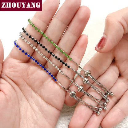 ZHOUYANG Tennis Bracelet for Women Luxury Style 4 Color 4 Claws Mosaic Cubic Zirconia Silver Color Jewelry