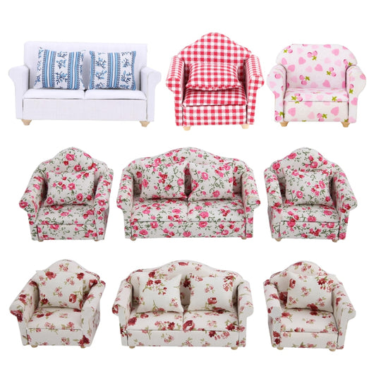 1/12 Miniature Sofa Simulation Dollhouse Sofa Living Room Furniture Children Doll House DIY Pretend Play Role Toys