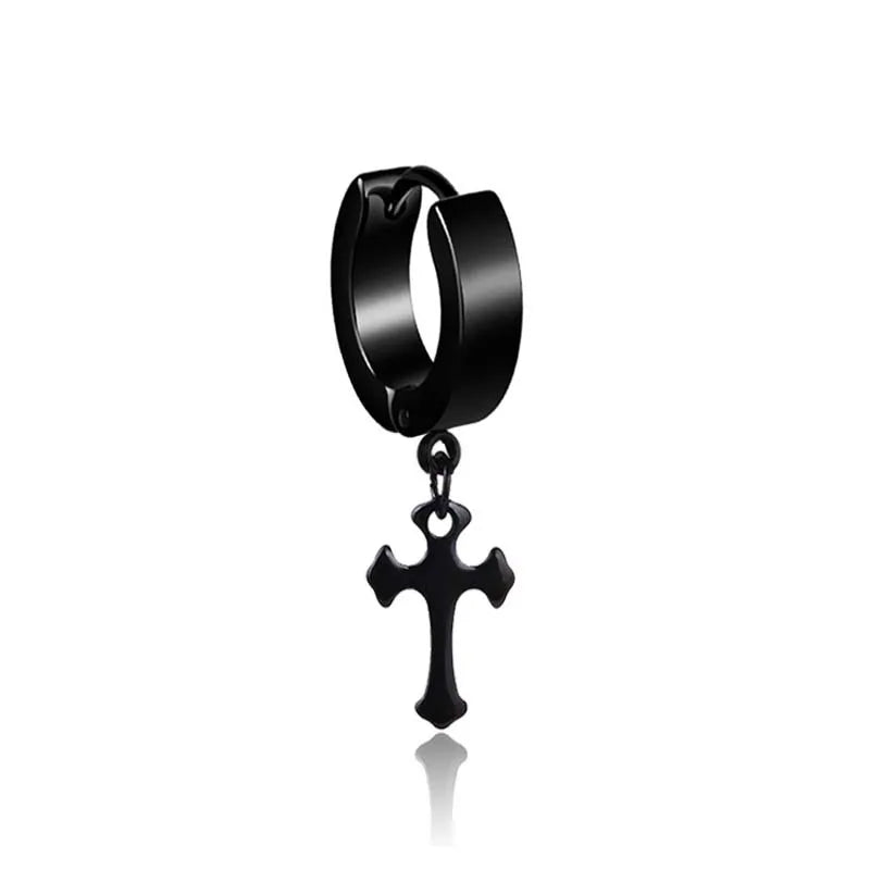1 Piece Men Cross Stars Pendant Punk Round Cartilage Stainless Steel Earring for Men Piercing Stud Earrings for Women