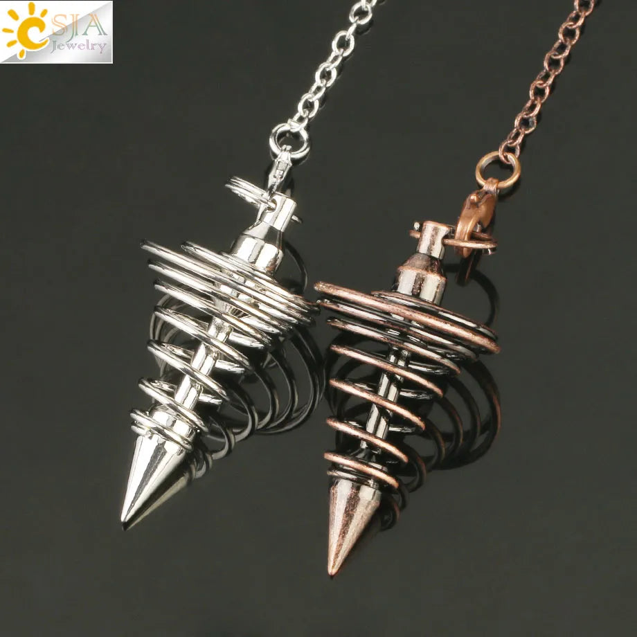 Metal Pendulum Pendulos Radiestesia Pendulums for Dowsing Divination Spiral Cone Antique Gold Color Silver Color Reiki G163