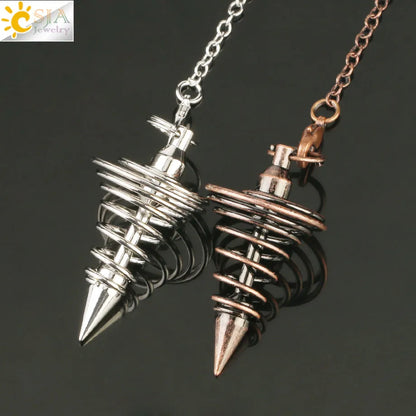 Metal Pendulum Pendulos Radiestesia Pendulums for Dowsing Divination Spiral Cone Antique Gold Color Silver Color Reiki G163