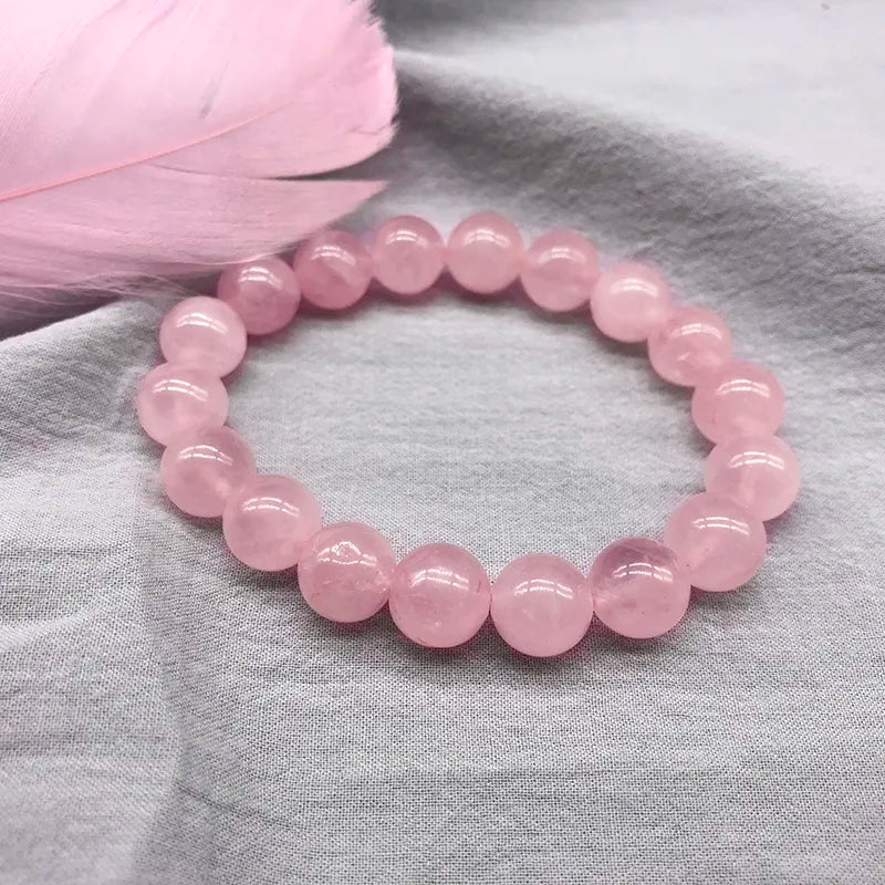 Pink Rose Powder Crystal Quartz Natural Stone Streche Bracelet Elastic Cord Pulserase Jewelry Beads Lovers Woman