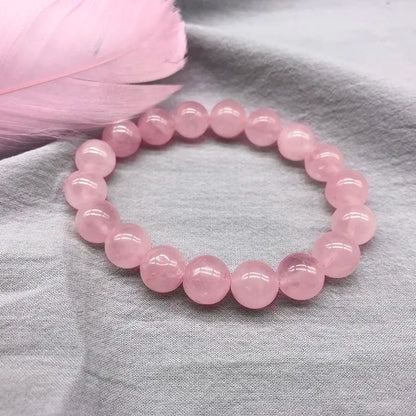 Pink Rose Powder Crystal Quartz Natural Stone Streche Bracelet Elastic Cord Pulserase Jewelry Beads Lovers Woman