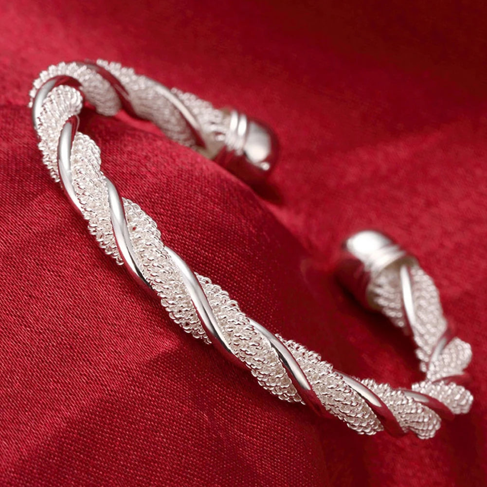 Andara 925 Sterling Silver Round Heart Open Bracelet for Women Jewelry Cuff Bangles