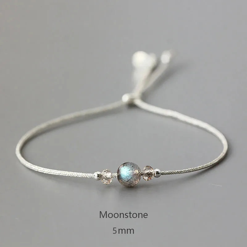 Handmade Moonstone Bracelet Thin Rope With Natural Crystal 925 Sterling Silver Beads Personalized Bracelets for Women
