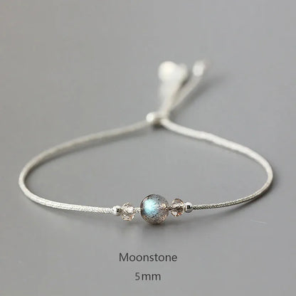 Handmade Moonstone Bracelet Thin Rope With Natural Crystal 925 Sterling Silver Beads Personalized Bracelets for Women