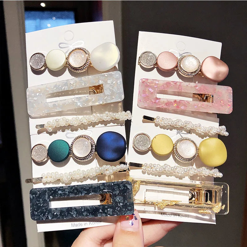 Hair Clips for Women Headband Hairpins Barrettes Pearl Geometric Girls Hairgrips Fashion Hair Jewelry Accessories 3pcs/Set