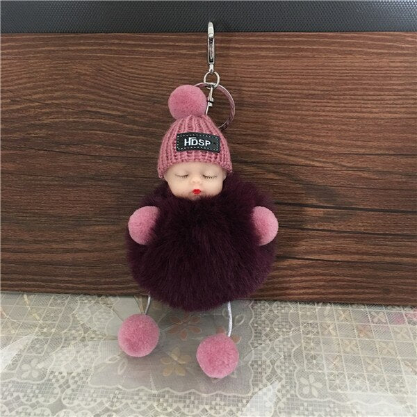 1PCS Cute Cartoon Doll Keychain Fur Ball Plush KeyChain Keyring Women Handbag Car Key Holder Bag Pendant Toys for Kids