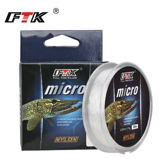 FTK  Ice Fishing Nylon Line 30M 2.9-12.5lb 1.3-5.7kg 0.08-0.25 DIA/MM Fishing Line Transparent for Carp Wire Winter Ice Nylon