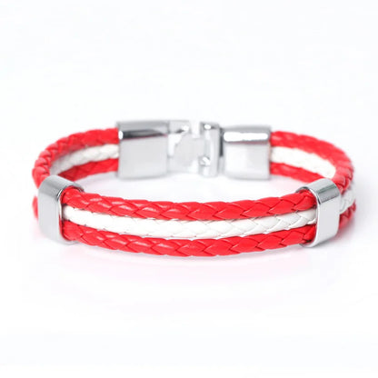 XQNI Fashion National Spain Flag ID Leather Bracelet Trendy Braided Surfer Bandage Charm Sporty Bracelets for Men Women Bangles