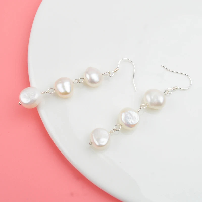 ASHIQI Natural Freshwater Pearl Earrings Real 925 Sterling Silver Long Korean Earrings for Women Big Baroque Pearl Jewelry